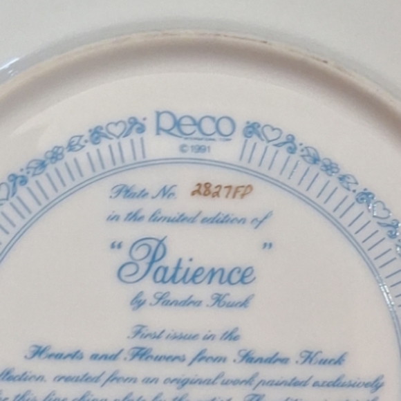 VINTAGE Reco "Patience" Collectors Plate #3827 FP - Picture 5 of 6